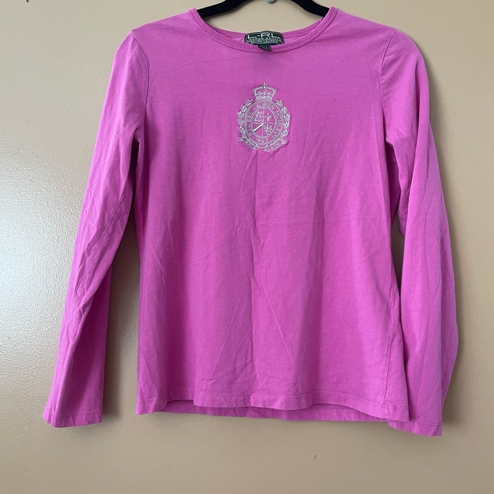Lauren Ralph Lauren Active Pink Y2K EMBROIDERED SILVER CREST shirt Size medium